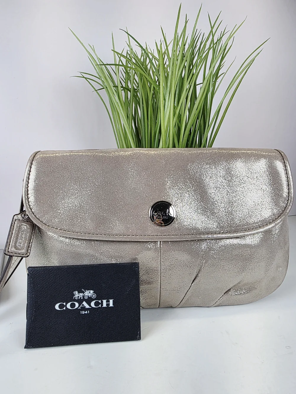 Coach Metallic Champagne Sparkly Gold Wristlet Clutch Bag
